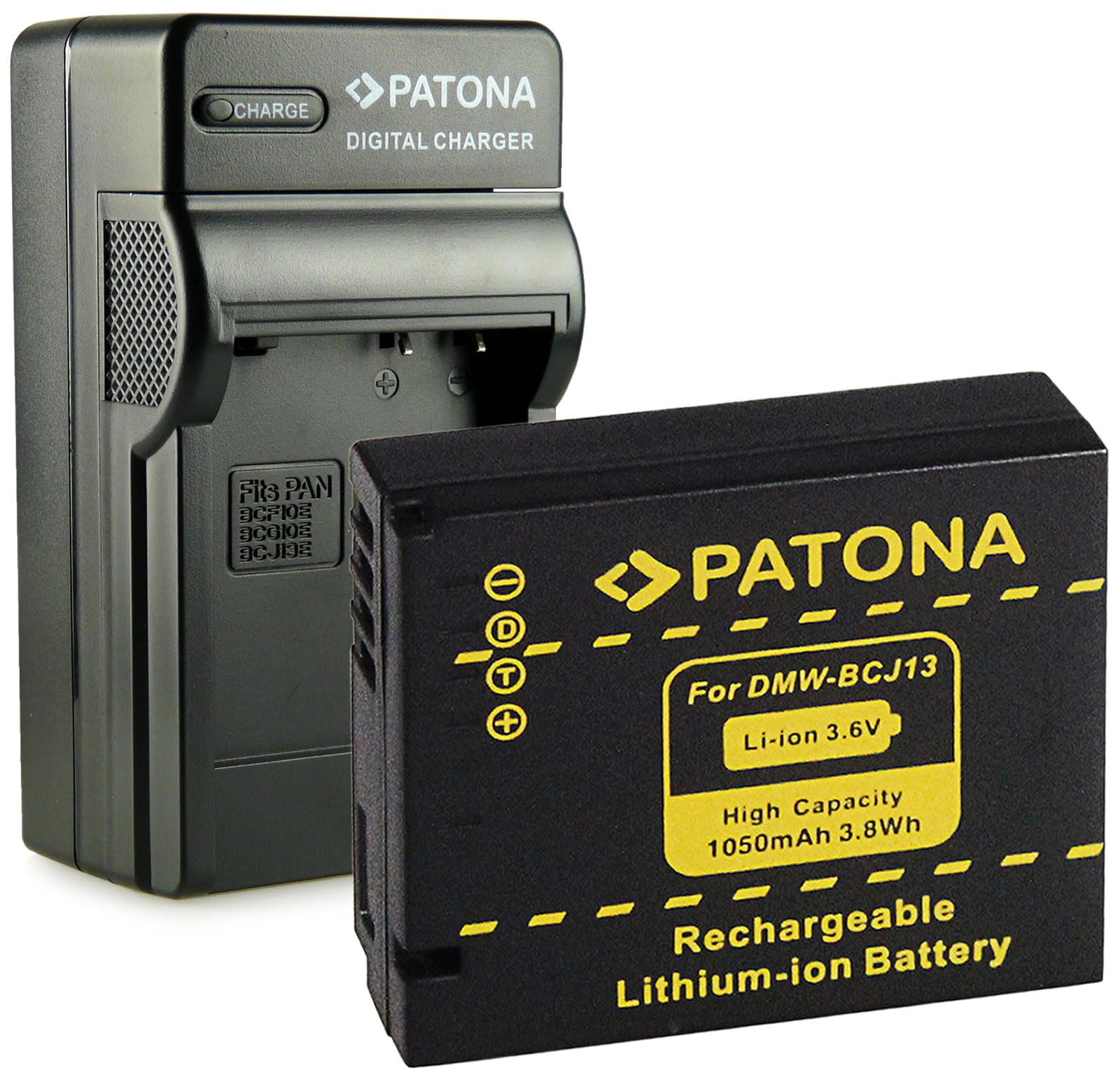 PATONA 3in1 Ladegerät + Akku DMW-BCJ13 kompatibel mit Panasonic Lumix DMC-LX5, DMC-LX7, Leica BP-DC10E, D-LUX 5, D-LUX 6