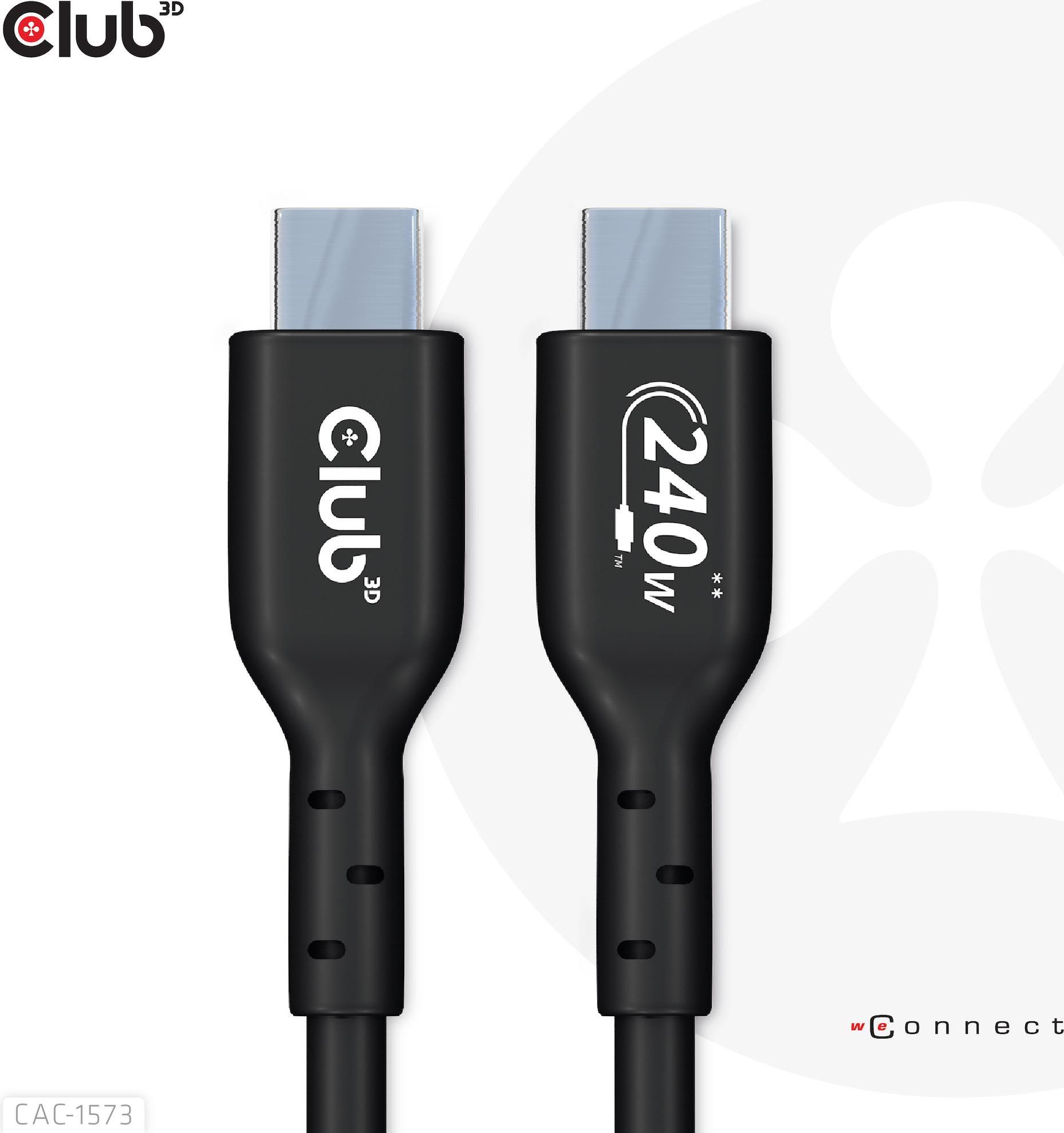 Club 3D - USB-Kabel - USB-C (M) zu USB-C (M) - USB2.0 5 A - 2,0m - bi-direktional, up to 240W power delivery support, extended power range (EPR) (CAC-1573)