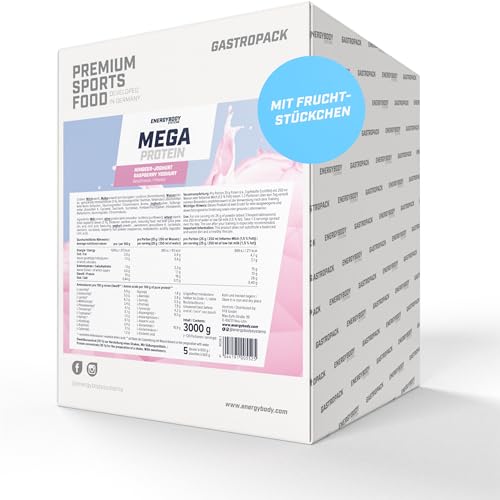 Energybody Mega Protein Himbeer-Joghurt / Gastropack 3000 g / Mehrkomponenten Protein mit Casein Whey Mix als Eiweißshake / Eiweisspulver ohne Aspartam/ Protein-Pulver