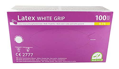 Medi-Inn Latex White Grip Einmalhandschuhe weiß puderfrei (Größe: S, Menge: 500 Stück)