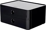 HAN Schubladenbox Allison SMART-BOX mit 2 Schubladen und Trennwand, Kabelführung, stapelbar, Utensilienbox für Büro, Schreibtisch Küche, möbelschonende Gummifüße, 1120-13, hochglänzend schwarz