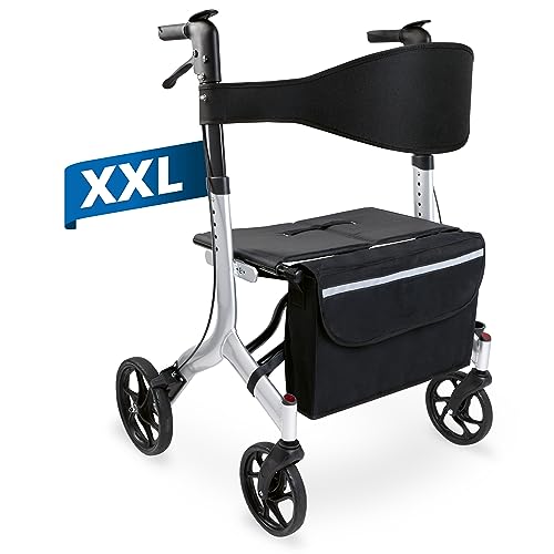 Weinberger 02262 Rollator XXL aus Aluminium, stabil, faltbar, Gehilfe XXL, mit Tasche, groß, schwarz, 10 kg