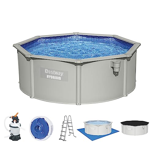 Bestway Pool Hydrium Pool Set 360x120, (Set, 5 tlg.), ØxH: 360x120 cm, mit Sandfilteranlage, Sicherheitsleiter, Abdeckplane, Bodenplane und Chemikaliendosierer