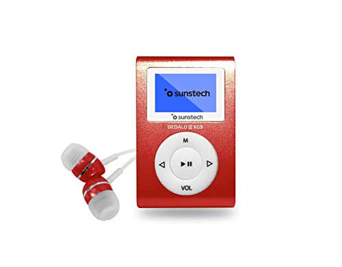 Sunstech DEDALOIII 8 GB MP3-Player mit FM-Radio-Tuner, Kopfhörer im Lieferumfang enthalten, Rot