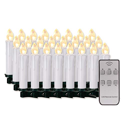 20/30/40/50/60 stk LED Kerzen LED Lichterkette Kabellos Dimmbar Kerzenlichter Flammenlose Weihnachtskerzen für Weihnachtsbaum, Weihnachtsdeko, Hochzeit, Geburtstags, Party (weisse Hülle, 80stk)