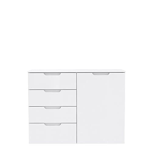 FORTE Moderne Kommode mit Hochglanzfront, Holz, Weiß Hochglanz, 109.9 x 34.1 x 84.9 cm