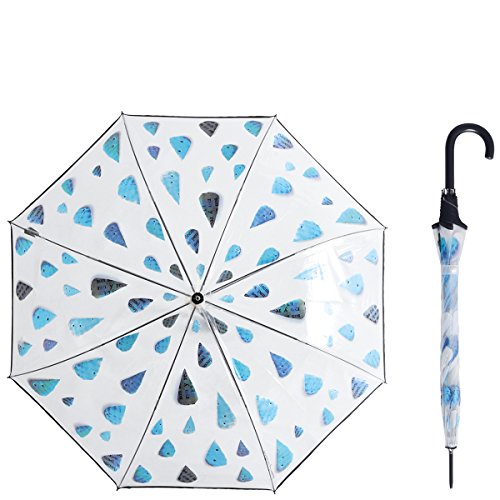 Laroom 14145 – Regenschirm Regentropfen Transparent mit Stick aus Edelstahl
