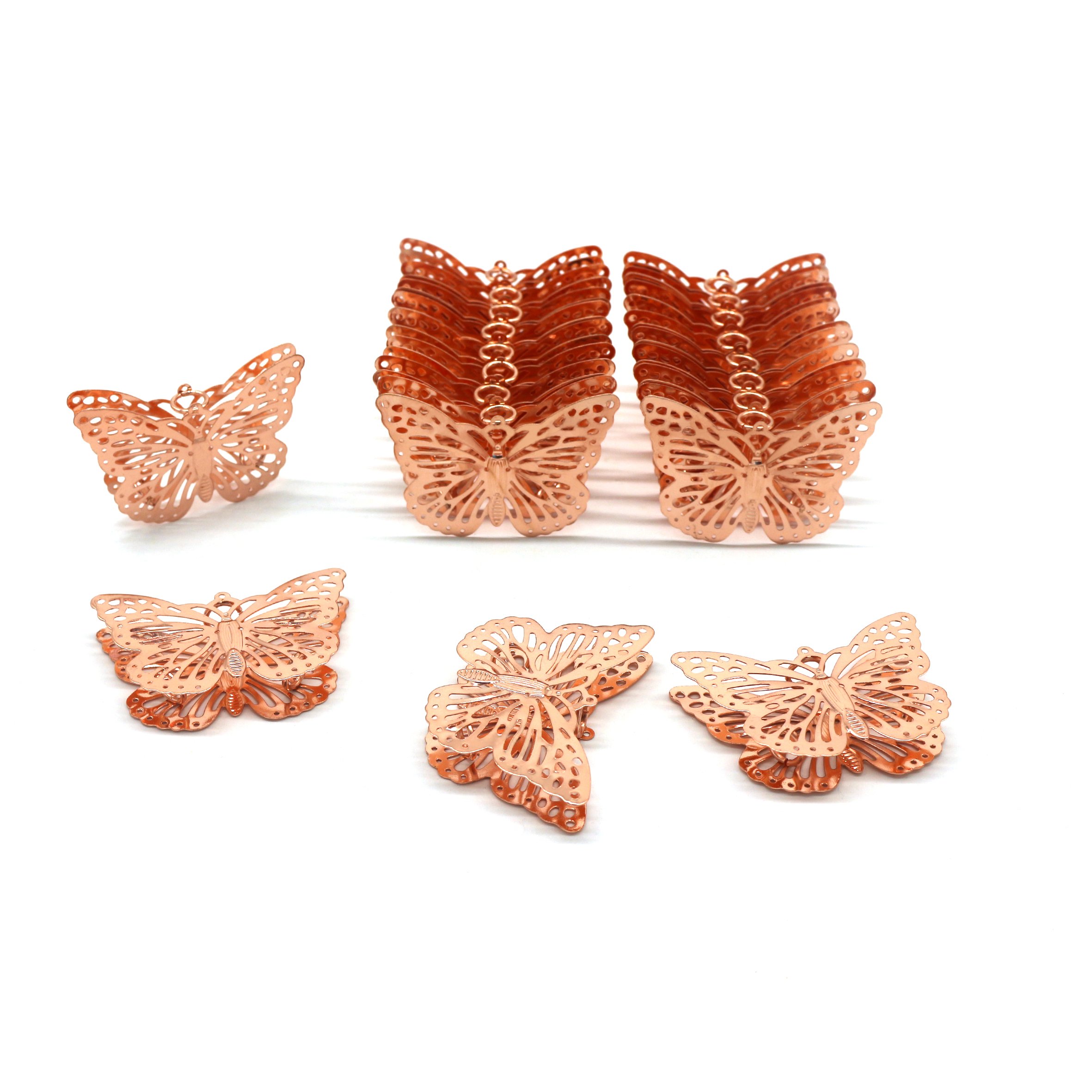 CVHOMEDECO. Rose Gold Metall Schmetterling Dekorationen hängende dekorative Schmetterlinge Zubehör für Zuhause Schlafzimmer Hochzeit Geburtstag Valentinstag und saisonale Dekoration, 20er Set.