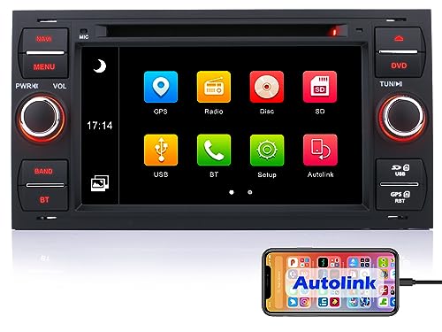 iFreGo 7 Zoll 2 Din Touchscreen Autoradio Für Ford Focus/C-max/S-max/Galaxy/Fusion/Für Transit/Connect,GPS Navigation, Autoradio DVD CD, Autoradio Bluetooth,7 Farben von LED Licht