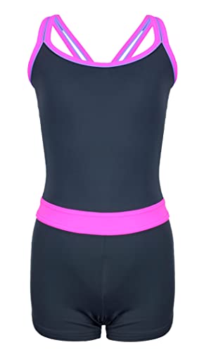Aquarti Mädchen Badeanzug mit Bein Racerback, Farbe: Grau/Pink, Größe: 140
