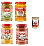 Mutti Pesto Testpaket Pomodori Tomatenpesto Pasta Sauce 100% italienische Tomate Glas 4x 180g Würzsaucen mit Cashewnüssen, Grana Padano und Pecorino Romano + Italian Gourmet polpa 400g