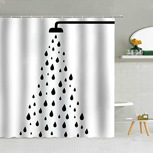 Rumlly Einfacher schwarz-weißer Regentropfen-Duschvorhang, Geometrie, Wassertropfen-Muster, Polyesterstoff, Badezimmervorhänge, Heimdekoration, 135 x 220 cm