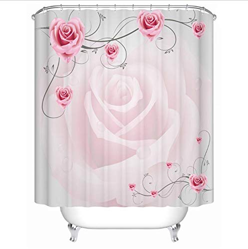 HHYSPA Duschvorhang 3D Rosa Rose Wasserdicht Polyester Mehltaubeweis Bad Vorhang Ringe Set Wohnkultur Mit 12 Haken 71X71 Inch