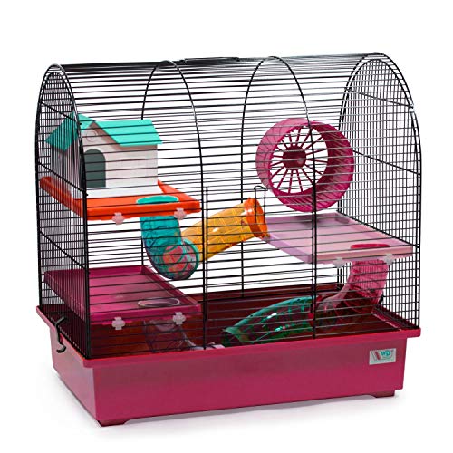 decorwelt Hamsterkäfige Pink Außenmaße 49x32,5x48,5 Nagerkäfig Hamster Plastik Kleintier Käfig mit Zubehör
