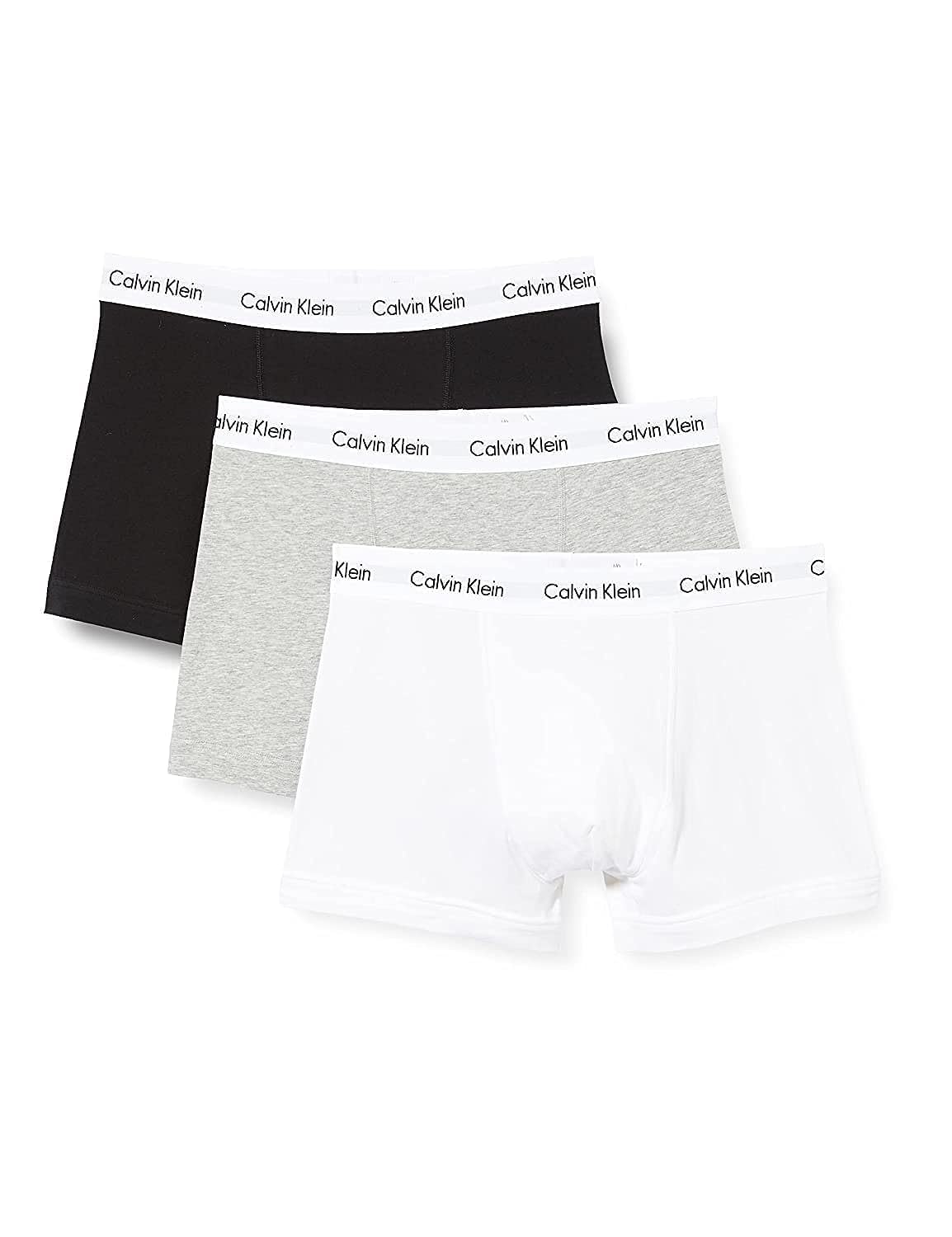 Calvin Klein Herren 3er Pack Boxershorts Trunks Baumwolle mit Stretch, Schwarz ,B-Cool Melon/Glxy Gry/Brn Belt Lg, L, Black/White/Grey Heather, S