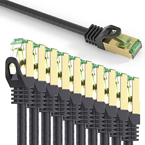 conecto CC50457 RJ45 Ethernet-Netzwerkkabel (S/FTP, PIMF, CCA AWG26/7), mit Cat7 Rohkabel 30,0m schwarz (10er Set + 1x gratis!)