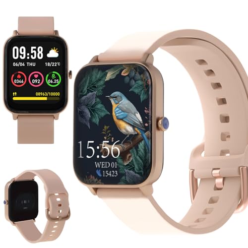 FOREVER Smartwatch, Smart Watch Damen 1.7" 240x280 px Fitness Tracker Uhren für Android IOS, IP68 Wasserdicht Pulsmesser Schrittzähler Rosagold