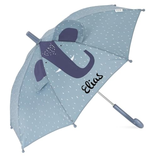 Personalisierter Kinderregenschirm mit Namen, Trixie Elefant-Design, Ideal für kleine Kinderhände, Stockschirm für Kinder, Kinderfreundliches Öffnen und Schließen, personalisierbar mit Namen