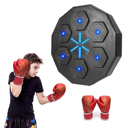 GOXAEEE Music Boxing Machine, Smart Musik Boxmaschine mit 6 Lichtern und Bluetooth-Sensor,Wand-Zielboxmaschine,Box Maschine mit Musik,Boxing Training Devices (Kinderhandschuhe)