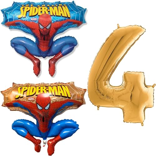 Toyland® Spiderman-Folienballon-Set – 2 x 32-Zoll-Charakterballons und 1 x 40-Zoll-Zahlenballon – Partydekorationen für Kinder