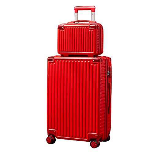 Großer Roter Koffer, Hochzeitskoffer, Trolley -Koffer Mit Kosmetiktasche,E,20 inches