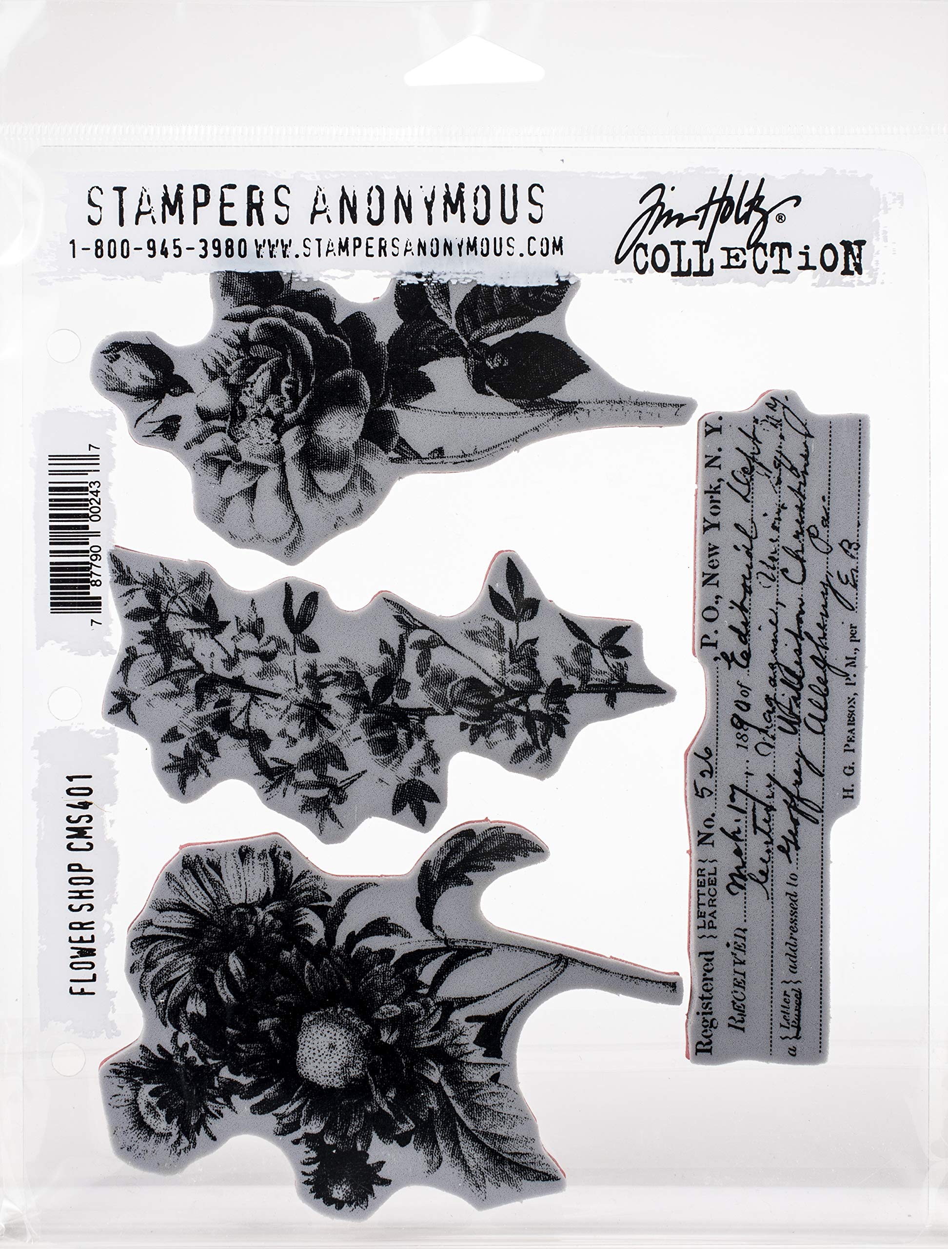 Tim Holtz – Stampers Anon CMS401 RBBR Stempel-Set FLWR, Flower Shop