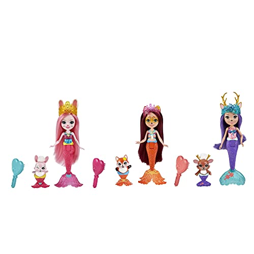 Enchantimals HCF87 - Royal Meerjungfrauen 3er-Set (ca. 15 cm), Bree Bunny Puppe, Felicity Fox Puppe, Danessa Deer Puppe & Tierfreunde, mit Zubehör, tolles Geschenk für Kinder ab 3 Jahren
