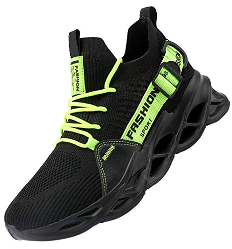 AARDIMI Herren Laufschuhe Fitness straßenlaufschuhe Sneaker Sportschuhe atmungsaktiv Anti-Rutsche Gym Fitness Schuhe (Schwarzgrün, Numeric_43)