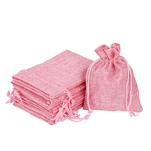 Säckchen,Jutesäckchen 24er-Pack 10 x 13,5 cm Sackleinen-Geschenktüten, Leinen-Schmuckbeutel mit Kordelzug (Color : Pink, Size : 10x13.5cm)