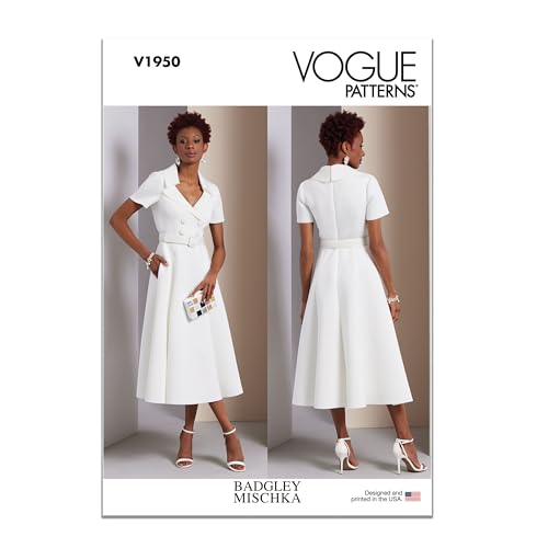 Vogue Patterns V1950A5 Gefüttertes Kleid für Damen Badgley Mischka Schnittmuster-Paket V1950, Papier, Mehrfarbig, Sizes 6-8-10-12-14