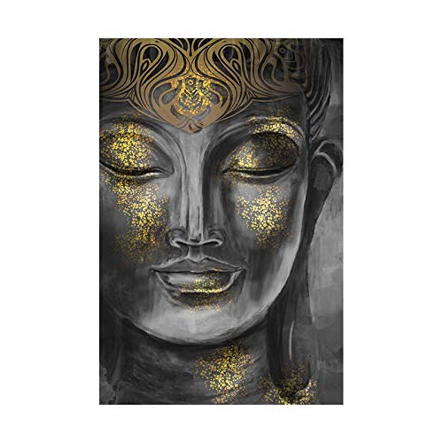 Abstrakte goldene Buddha-Statue auf Leinwand, Poster und Drucke, Buddhismus, Wandkunst, Bilder für Wohnzimmer, Heimdekoration, 70 x 90 cm (28 x 35 Zoll), ohne Rahmen