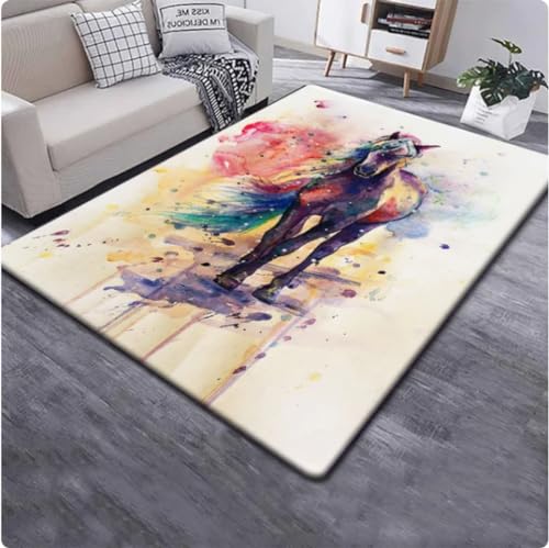 NEBBAN Pferd bedruckter Teppich, Teppich Teppich für Wohnzimmer Schlafzimmer Sofa-Dekoration, Fußmatte Küche rutschfeste Fußmatte 140×200cm