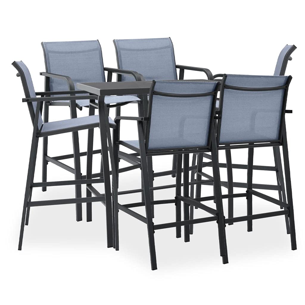 Youuihom Patio Lounge Stuhl Gartentisch und Stühle Set Esstischset für draußen 7-TLG. Gartenbar-Set Schwarz und Grau Geeignet für Garten, Hinterhof, Terrasse, Außenbereich