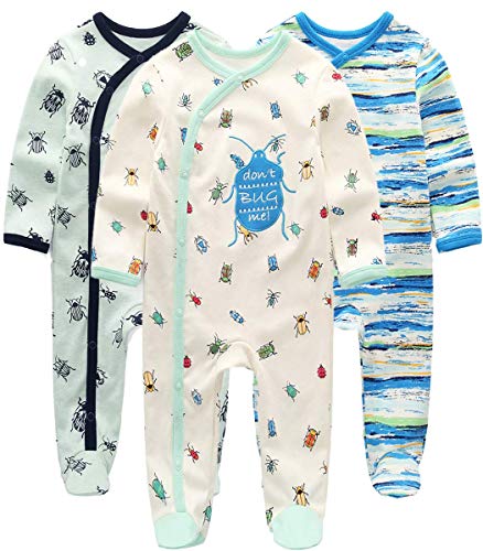 Kiddiezoom Baby-Jungen Mädchen Schlafstrampler, 3er Pack