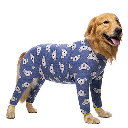 Miaododo Hunde-Pyjama, Baumwolle, Erdbeer-Druck, volle Bauchbedeckung, für mittelgroße und große Hunde nach Operationen, für große Hunde (Brustumfang 90 cm, Rückenlänge 64 cm), Blau