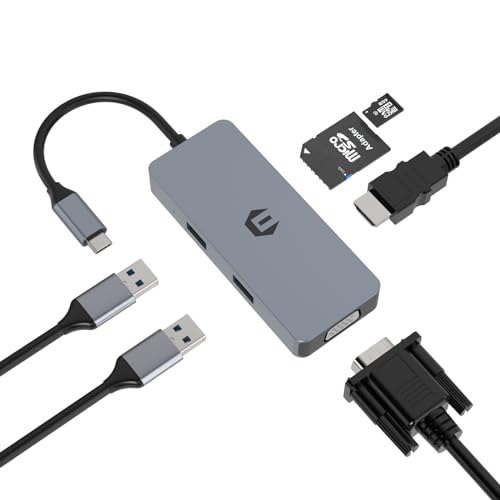 SUTOUG USB-C-Hub, 6-in-1-USB-C-Hub-Adapter, USB-C-Adapter mit 4K-HDMI-Ausgang, VGA, SD/TF-Kartenleser, 2 USB 3.0 für Dell-Surface Pro, 8/7 und andere Typ-C-Geräte