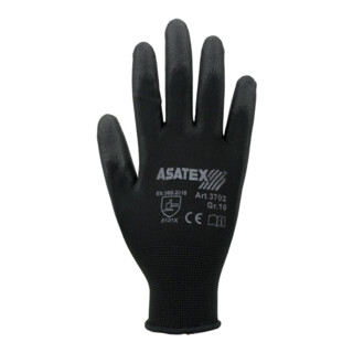 Asatex Handschuhe PU Gr.8 schwarz Nylon Feinstrick m.Strickbund