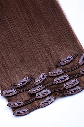 Clip In Extensions Set 100% Echthaar 7 teilig 70g Haarverlängerung 45cm Clip-In Hair Extension Nr. 6 Mittelbraun