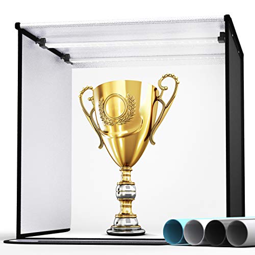 SAMTIAN Fotostudio Tragbar Foto Zelte 60 x 60 x 60 cm Foto Box Beleuchtung Studio Set Kit mit 4 Hintergrund Papier (schwarz, weiß, grau, blau), 126 LEDs