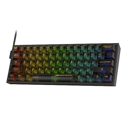 Redragon K617 60% kabelgebundene RGB-Gaming-Tastatur, 61 Tasten, kompakte, vollständig transparente Tastatur, schallabsorbierende Schaumstoffe, durchscheinender benutzerdefinierter Schalter