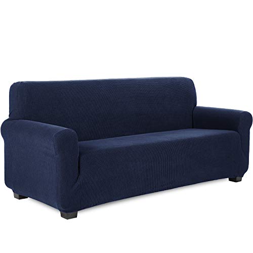 TIANSHU Sofabezug 3 sitzer, Stretch Spandex Couchbezug Sesselbezug Elastischer Antirutsch Stretchhusse Weich Stoff,Jacquard-Stretch-Sofabezug, Schonbezug für Sofa-Sofahalter(3 Sitzer,DUNKELBLAU)