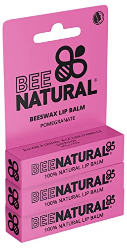 Bee Natural 100% natürlicher feuchtigkeitsspendender Lippenbalsam, Granatapfel, 3 Stück