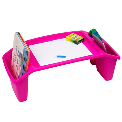Mind Reader Sprout Collection, Portable Desk, Breakfast Tray, Laptop Desk, Side Storage Pockets with 3 Compartments for Toys, Tablets, Books, Games and Snacks, 22.25" L x 10.75" W x 8.5" H, Pink