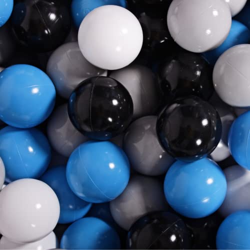MEOWBABY 400 ∅ 7Cm Kinder Bälle Spielbälle Für Bällebad Baby Plastikbälle Made In EU Blau/Schwarz/Weiß/Grau
