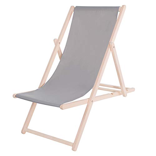 SPRINGOS Liegestuhl klappbar Massivholz Sonnenliege für Garten und kleinen Balkon Sicherheitssystem 3 Positionen Klappbar Holzliegestuhl mit Textilgewebe