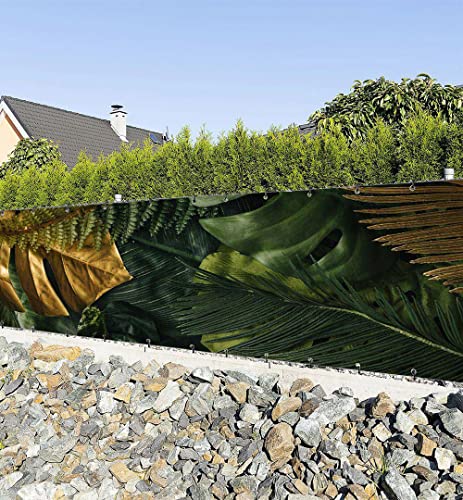 MyMaxxi Zaunbanner Sichtschutz - goldene Dschungelblätter - Abdeckung für Terrasse Zaun - Windschutz Sonnenschutz Blickdicht - Zaunverkleidung wetterfest Sichtschutz Zaun - Verkleidung -