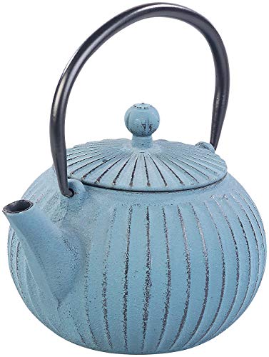 Rosenstein & Söhne Teekanne japanisch: Asiatische Teekanne aus Gusseisen mit Edelstahl-Sieb, 0,5 l, blau (Teekanne China)