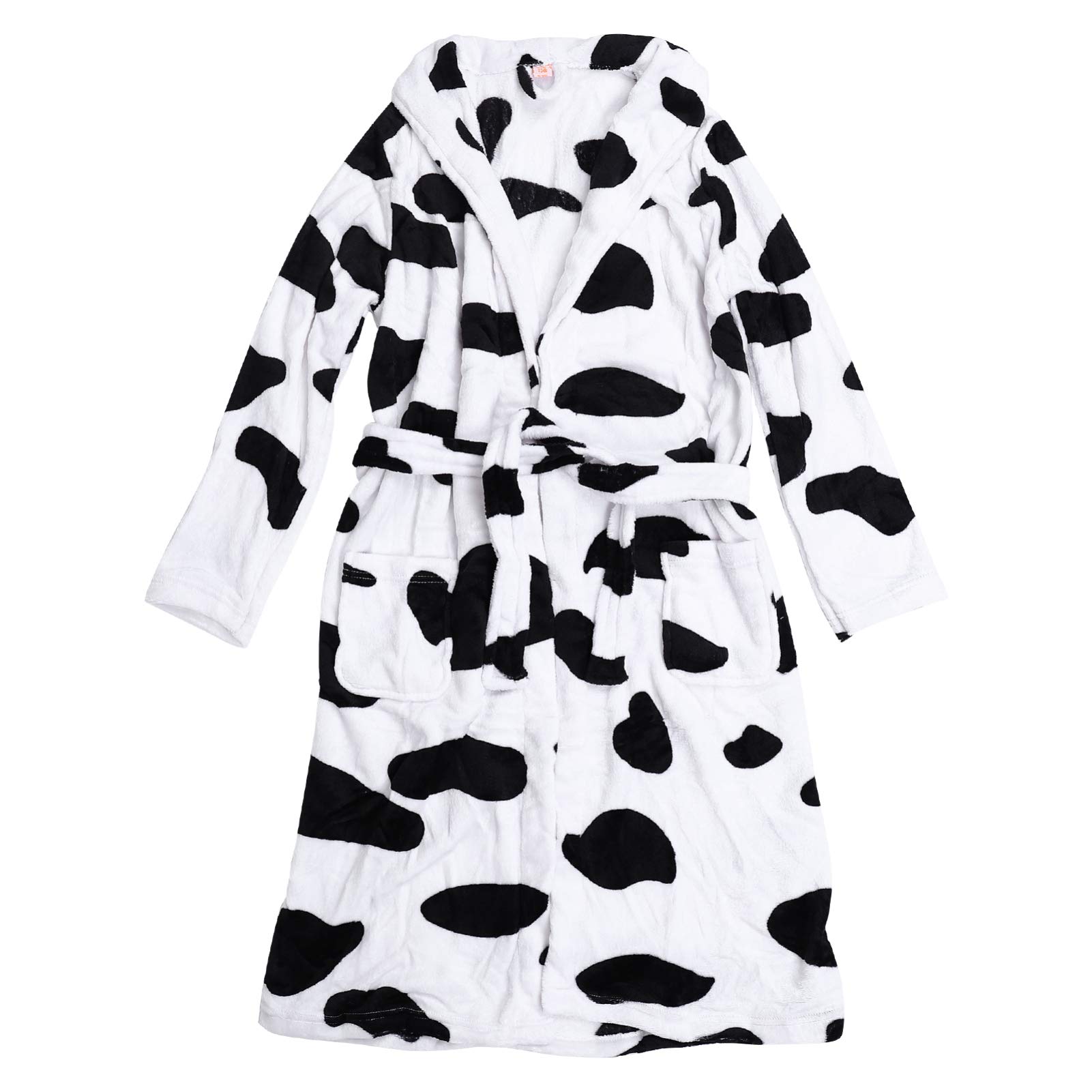 SOIMISS Damen Korallen Fleece Bademantel Plüsch Kuh Muster Weichen Kimono Robe Bequeme Warme Nachtwäsche für Frauen Teenager Mädchen (XL)