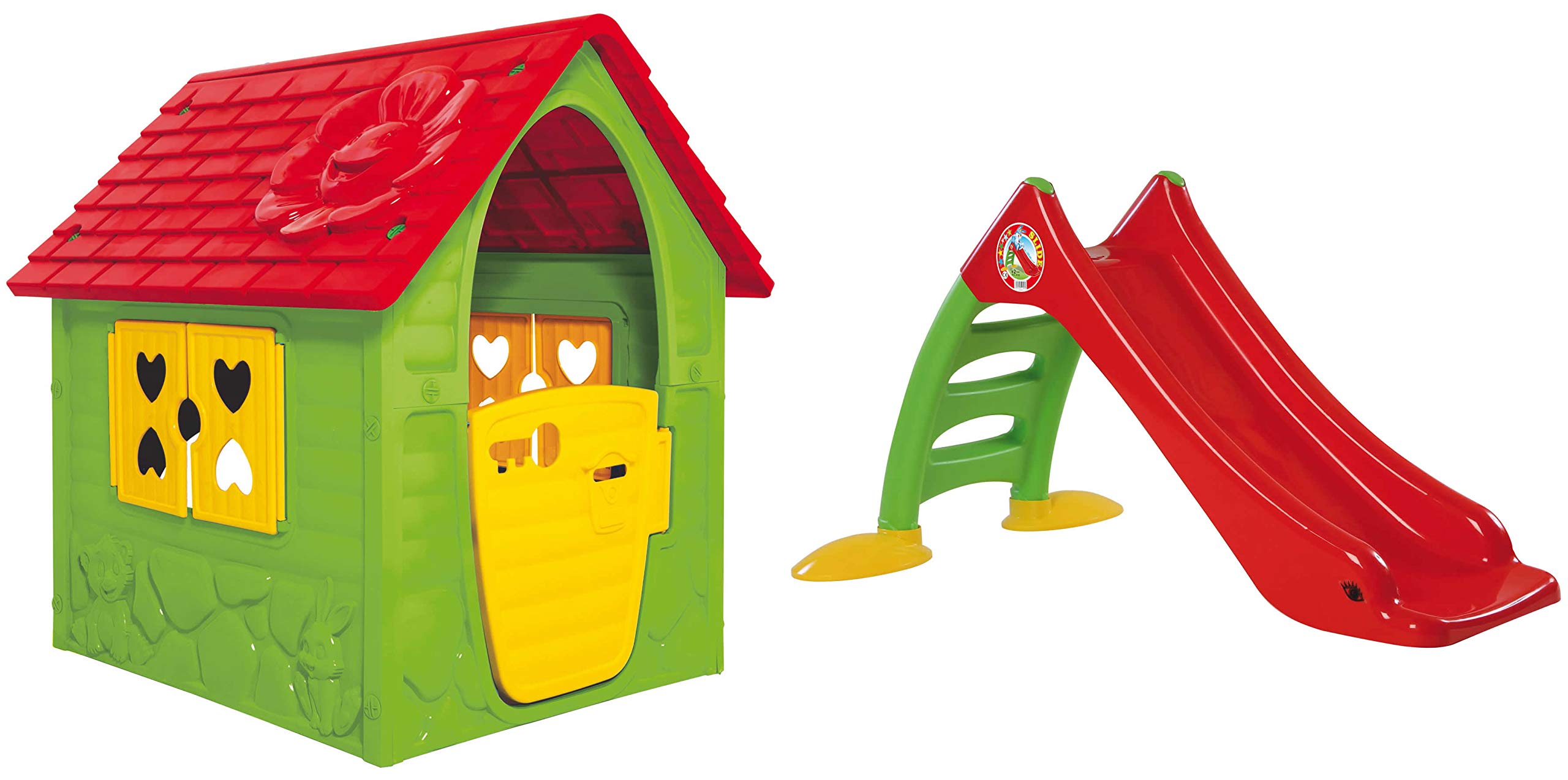 Dohany Spielhaus grün rot Kinderspielhaus Gartenhausmit Rutsche120 cm Indoor Outdoor +2J