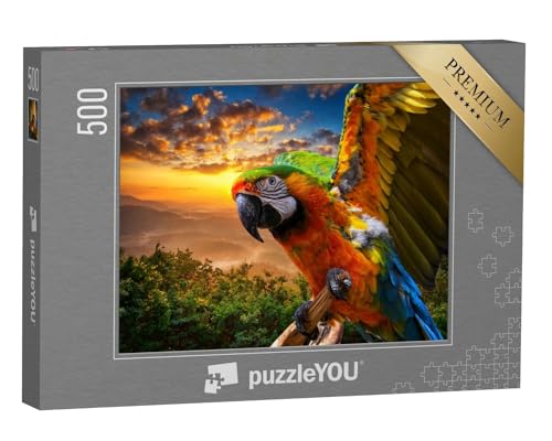 puzzleYOU: Puzzle 500 Teile „Prächtige Farben der Natur: Ara im Sonnenuntergang“